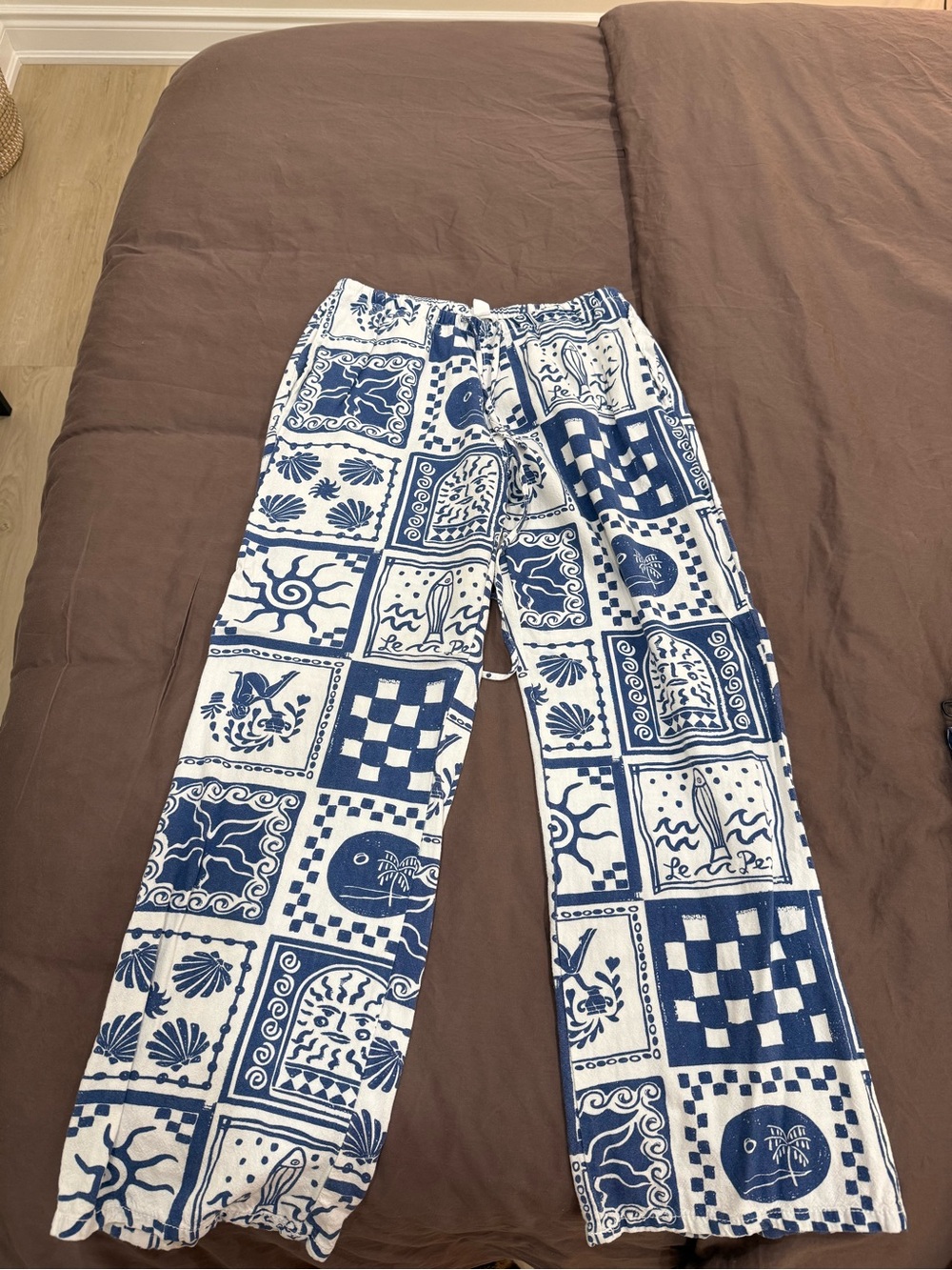 Blue and White Patterned Lounge Pants